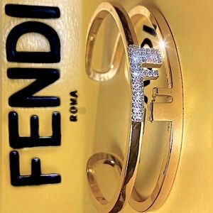 Authentic FENDI O'Lock Women's Gold Metal Cuff Bracelet